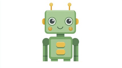Adorable Green Robot Cartoon Character Friendly AI Bot Illustration Cute Digital Drawing
