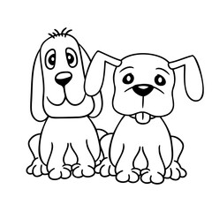 2 Dogs Team Sitting Two Friends Crew Happy Brother Design Lover Art Vector Illustration Card T-Shirt Poster Sticker Graphic Print Decorative Drawing Isolated Logo Decoration Symbol Creative Cool Style