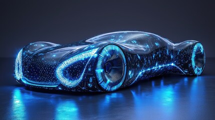 Futuristic electric car design, glowing, studio, dark background, technology concept.