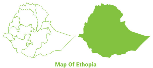Green Ethopia map outline and flat vector illustration