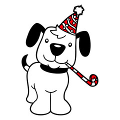 Dog Birthday New Year's Eve Party Hat Celebrate Design Lover Art Vector Illustration Card T-Shirt Poster Sticker Graphic Print Decorative Drawing Isolated Logo Decoration Symbol Creative Cool Style
