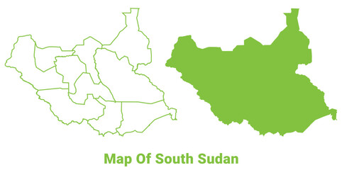 Green South Sudan map outline and flat vector illustration