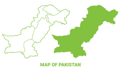 Green Pakistan map outline and flat vector illustration
