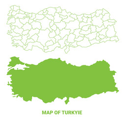 Obraz premium Green Türkiye map outline and flat vector illustration
