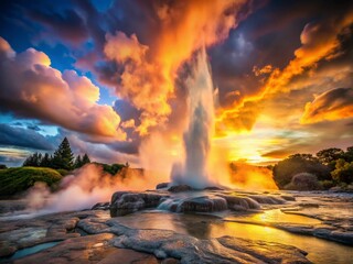 Majestic Pohutu Geyser Eruption at Te Puia, New Zealand Long Exposure Photography