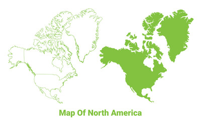 Green North America map outline and flat vector illustration