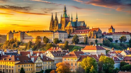 Fototapeta premium Majestic Prague Castle at Dawn: Panoramic View with Copy Space