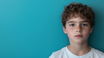 Young Boy Against Blue Background Portrait