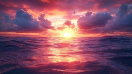 Obraz premium Vibrant sunset over calm ocean.