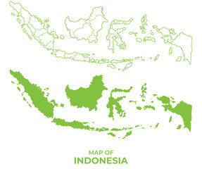 Green Indonesia map outline and flat vector illustration