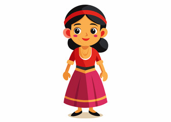 Cartoon Character of a Young Woman in Traditional Mexican Attire – Colorful Cultural Illustration
