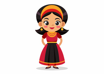 Cartoon Character of a Young Woman in Traditional Mexican Attire &ndash; Colorful Cultural Illustration