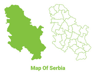 Green Serbia map outline and flat vector illustration