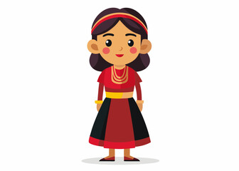 Cartoon Character of a Young Woman in Traditional Mexican Attire – Colorful Cultural Illustration