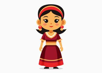 Cartoon Character of a Young Woman in Traditional Mexican Attire – Colorful Cultural Illustration