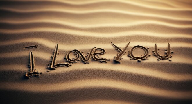 I love you valentine message words written in tropical beach sand, beautiful smooth rocks, tropics card