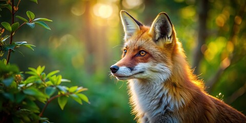 Fototapeta premium Majestic Red Fox in Forest, Right Side Composition, Copy Space for Text
