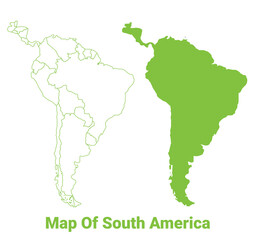 Green South America map outline and flat vector illustration