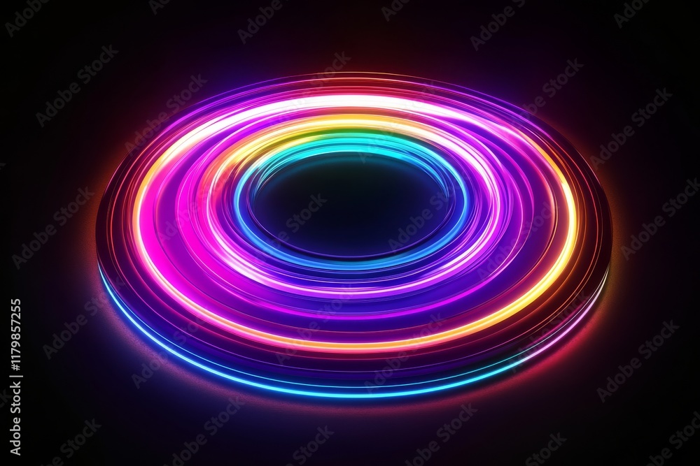 Poster vibrant neon rings emit a captivating glow in darkness, creating a dynamic light display that mesmer