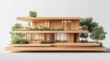 balancing the property sector The real estate agent is explaining the house style to see the house design and the purchase agreement.Wooden house at modern office