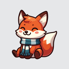 cute fox vector in winter, wearing a scarf around his neck