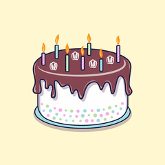 Birthday cake with chocolate glaze and candles