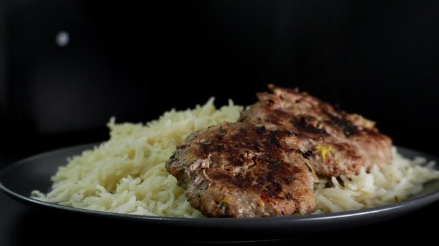 White basmati long rice with beaf kabab