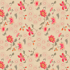 abstract Ethnic ikat art Seamless pattern on patchwork background with flower.