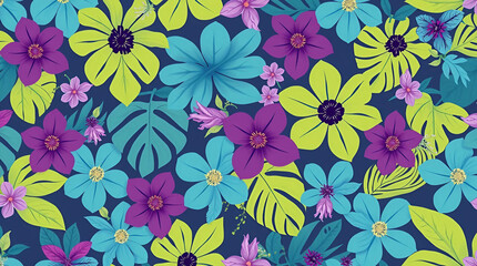 Fototapeta premium Artistic Seamless Tropical Floral Print