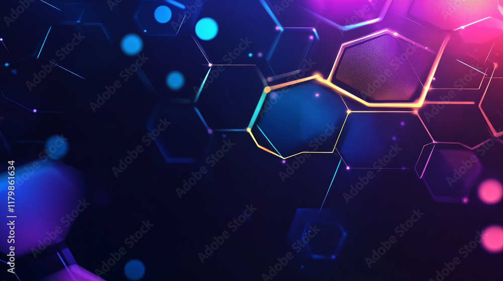 Poster hexagon concept design abstract technology background, abstract hexagonal pattern with glowing neon 