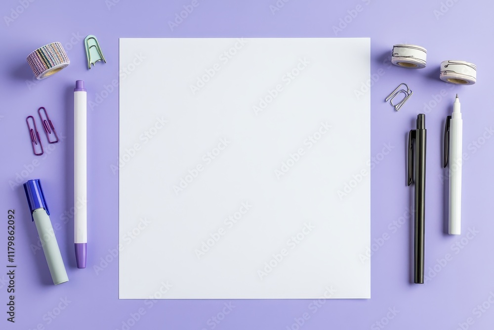 Poster a white sheet of paper with a pen and a pair of scissors on it