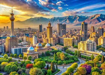 Obraz premium Majestic Tehran Skyline: Panoramic View of Modern & Historical Architecture