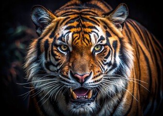 Fototapeta premium Majestic Tiger: Dramatic Drone Portrait, Early Modern Art Style