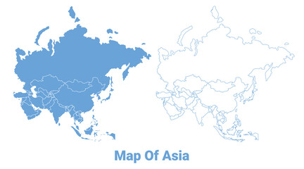 Asia Blue map flat regions border outline vector illustration
