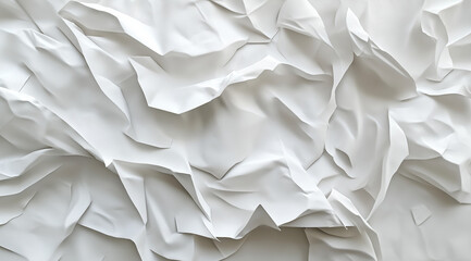 High-resolution crumpled paper texture on a white background, ideal for product presentation, hyper-realistic detailing with intricate folds and subtle shading for a clean, professional look