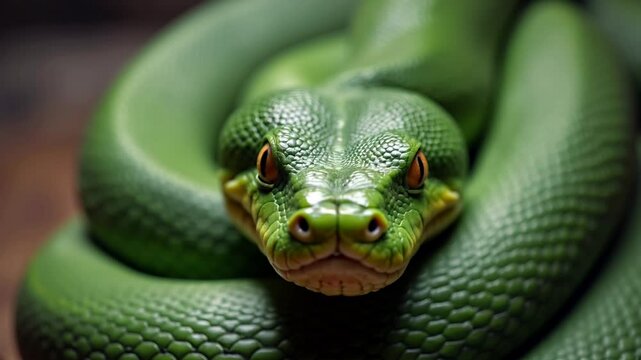close up of a green python
