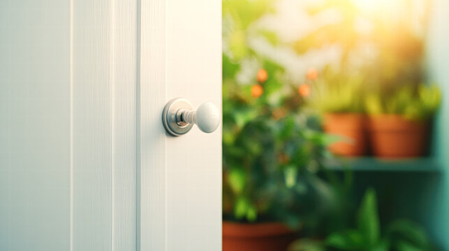 Opening a door to nature inviting freshness into a lush green space