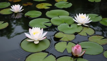Serene Water Lilies Floating Calm Pond Green Leaves Background