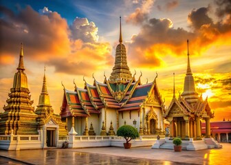 Fototapeta premium Majestic Wat Phra Kaew Temple in Bangkok's Grand Palace - Thailand