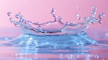Water droplet crown splash on pink.