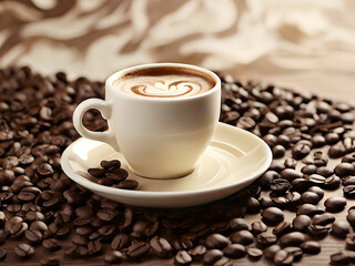 Fototapeta premium Coffee beans and a cup of coffee.