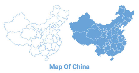 China Blue map flat regions border outline vector illustration