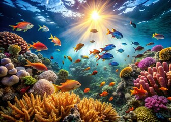 Maldives Coral Reef: Vibrant Fish Swimming Amidst Colorful Coral