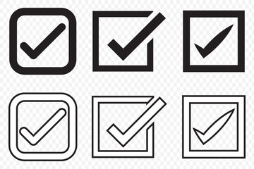 black check mark icon set isolated on white background. circle tick approved symbol. vector Illustration. eps 10.