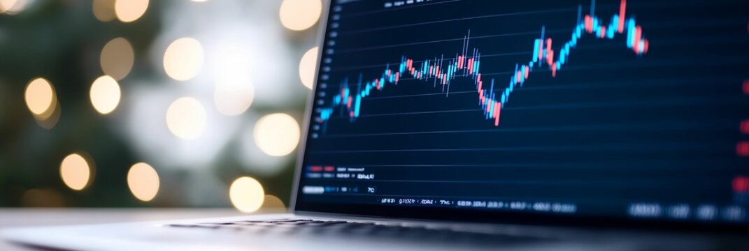 Laptop screen shows a graph with a red line