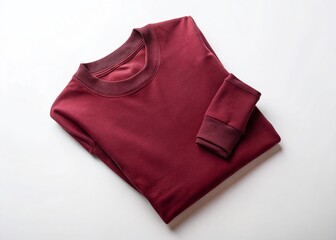 Maroon Crew Neck Sweatshirt Flat Lay, Folded Apparel Photography,  White Background, Fashion Clothing, Textile Product Shot