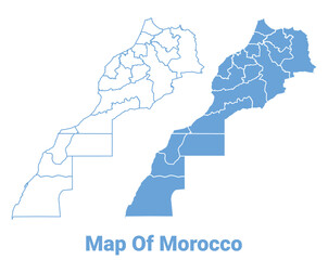 Fototapeta premium Morocco Blue map flat regions border outline vector illustration