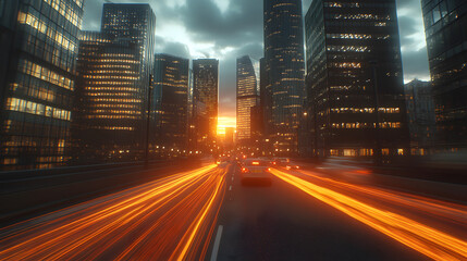 Naklejka premium Abstract image of night traffic light trails in the city 
