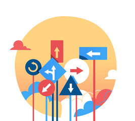 Arrows, road signs pointing in different directions
