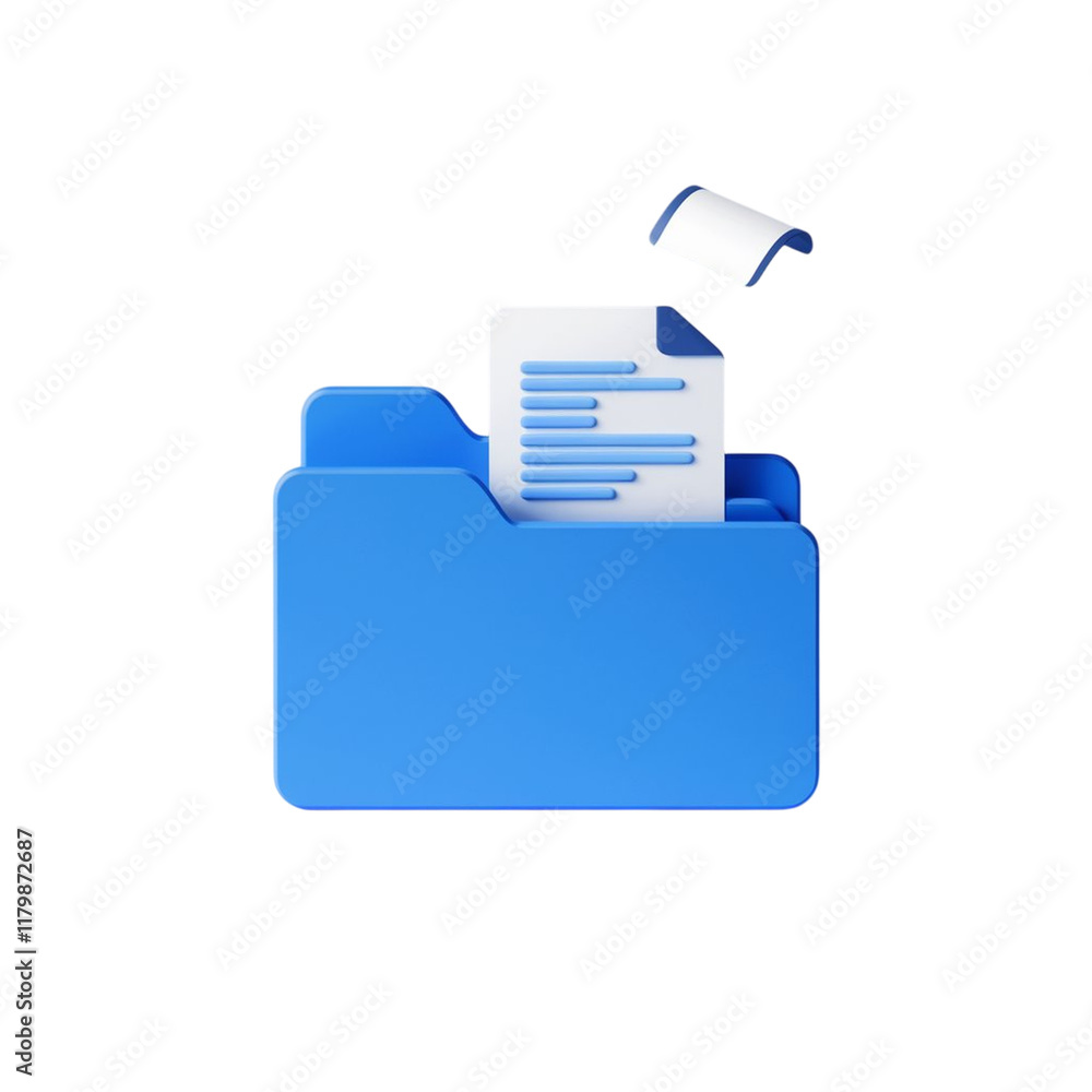 Poster 3d blue folder with document being inserted showcases organizational efficiency and digital manageme